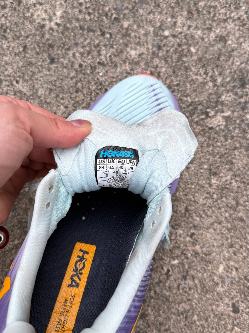 HOKA Rincon 3 Running Shoes Mint Lavender Gold Logo Women’s Size 8B - Picture 9 of 11